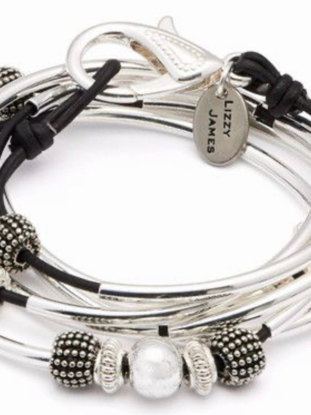 Lizzy James Silver & Black Layered Beaded Wrap Bracelet